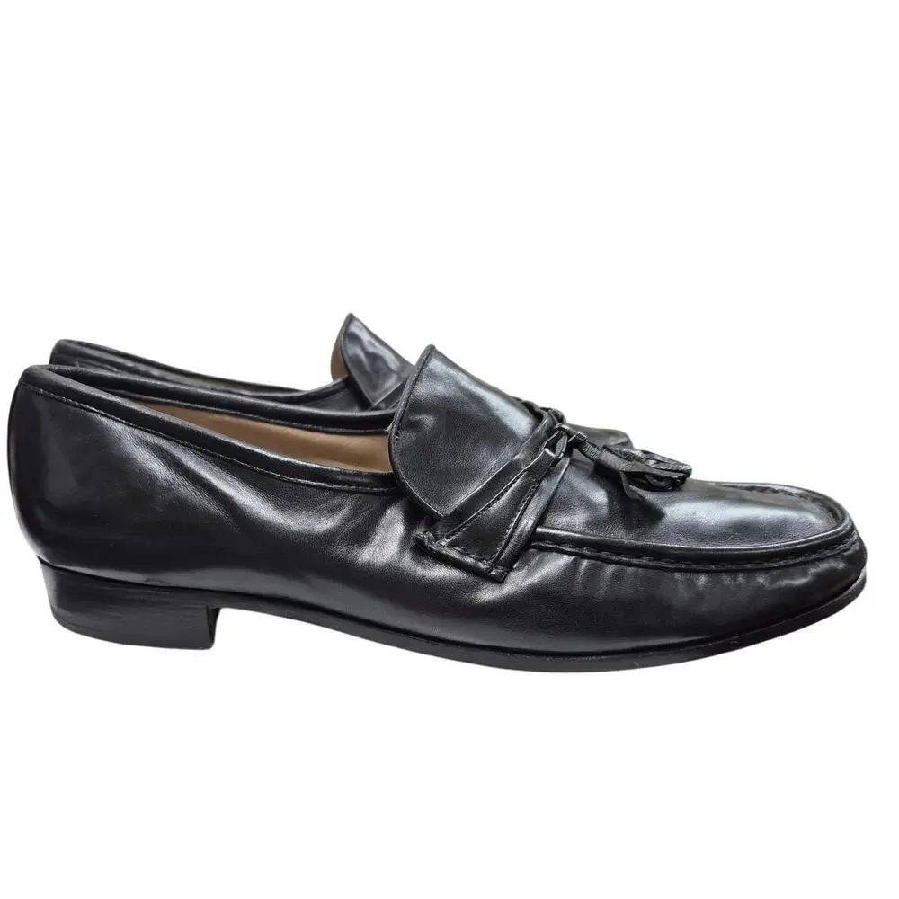 Vintage Mens Bally Tassel Loafers Black Leather Sz 11N Talbot Made in Italy